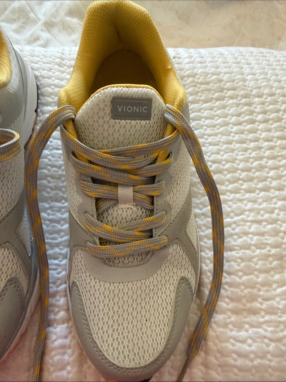 Vionic Women's Gray and Yellow Mesh Athletic Sneakers